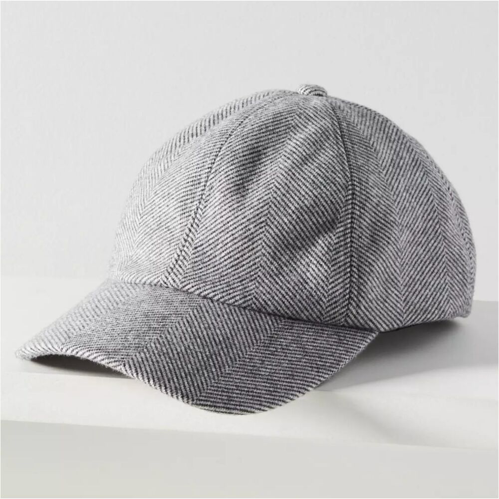 Anthropologie Herringbone Baseball Cap Beige Wool Blend Dad Hat One Size